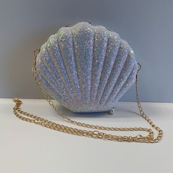 Glam Clam / Sparkle Seashell Crossbody Handbag in Pearl - Picture 2 of 9